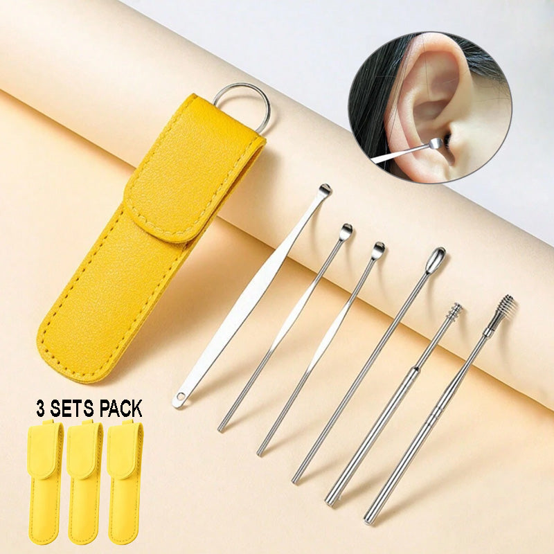 Ear Wax Removal Kit (3 Sets) β Stainless Steel with PU Leather Case