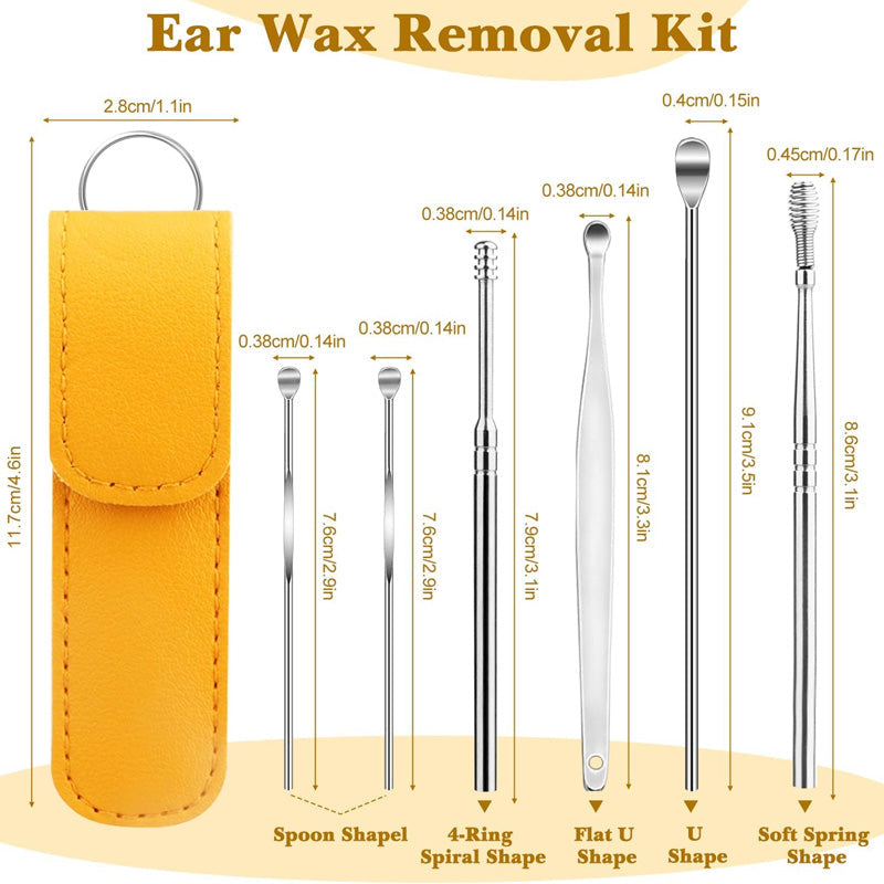 Ear Wax Removal Kit (3 Sets) – Stainless Steel with PU Leather Case