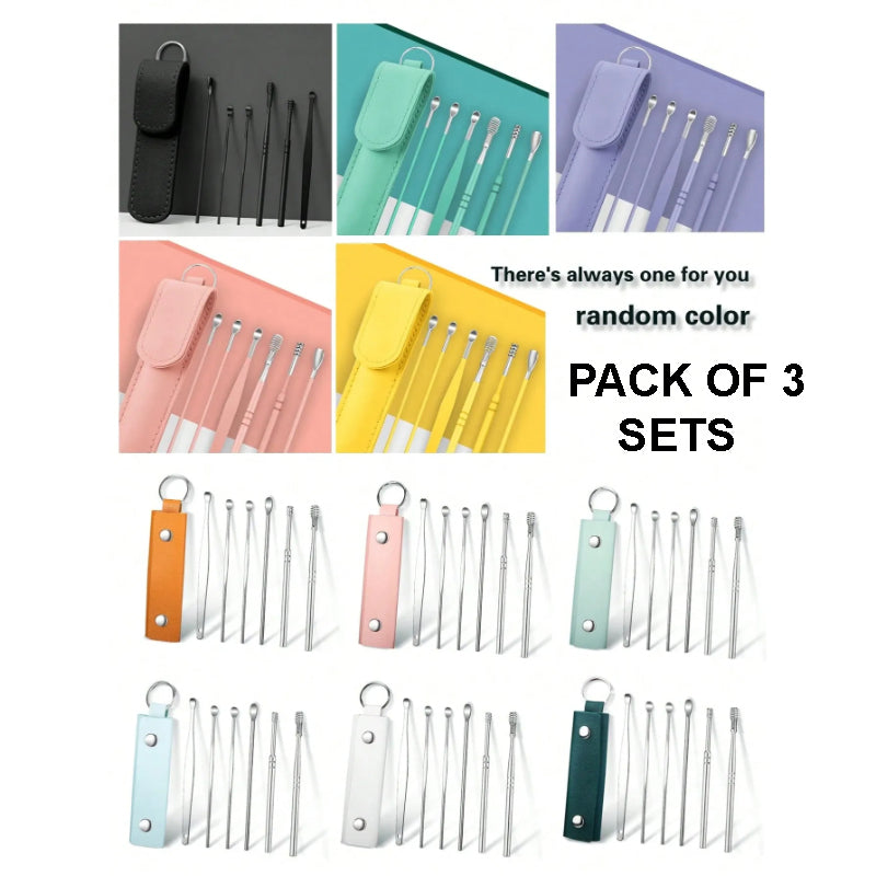 Ear Wax Removal Kit (3 Sets) – Stainless Steel with PU Leather Case