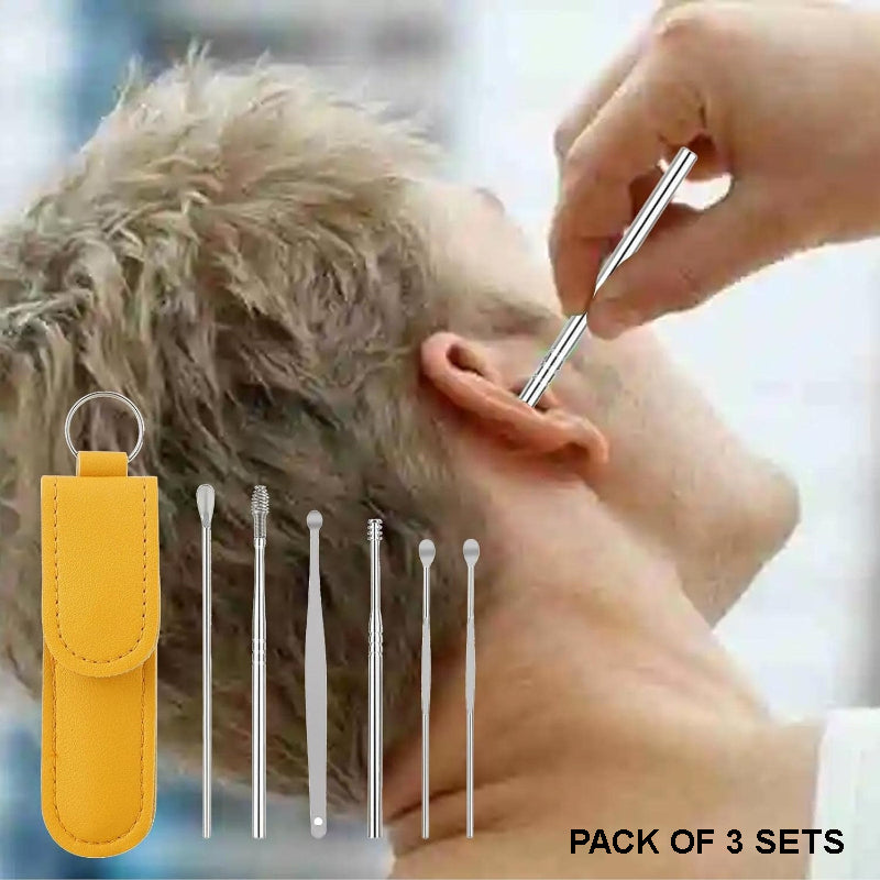 Ear Wax Removal Kit (3 Sets) – Stainless Steel with PU Leather Case
