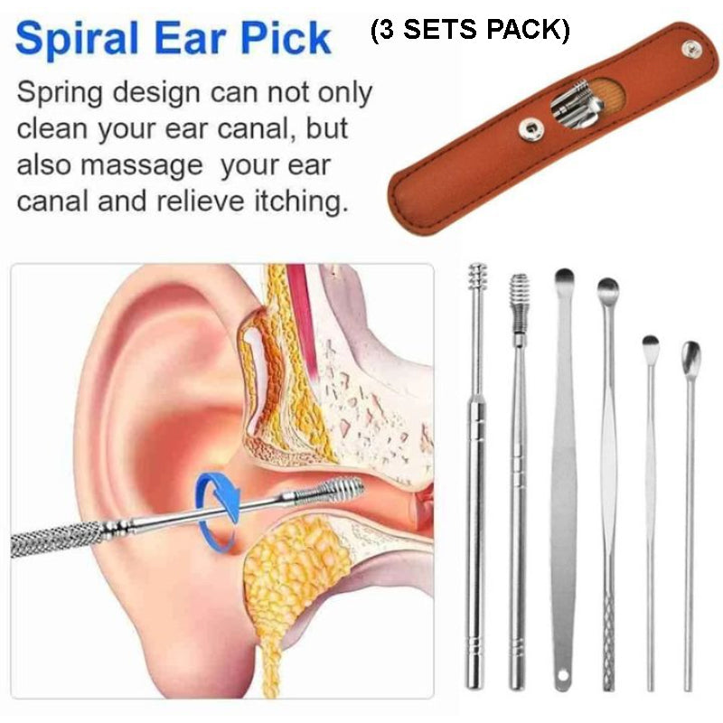 Ear Wax Removal Kit (3 Sets) – Stainless Steel with PU Leather Case